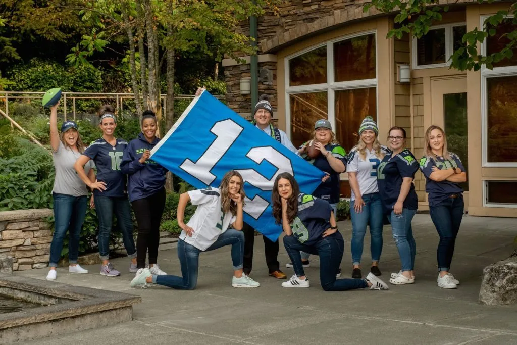 Whole dental staff with flag